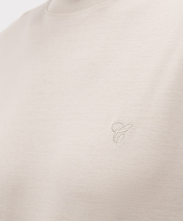 Castangia dal 1850 Бежева футболка з вишивкою монограми DMTSDM30S26 зображення 5