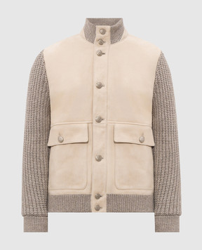 Brunello Cucinelli Бежевая комбинированная куртка с кашемиром MPMVS2060
