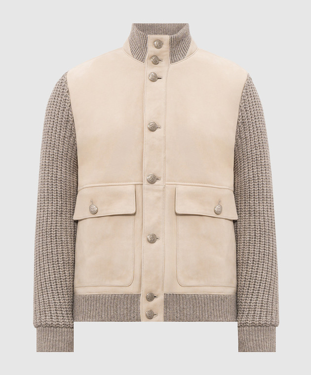 Brunello Cucinelli Бежевая комбинированная куртка с кашемиром MPMVS2060