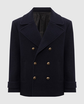 Balmain Голубое двубортное пальто из шерсти HH1UA156WC70