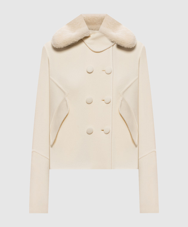 Ermanno Scervino Куртка цвета айвори из шерсти с мехом D496I311SHZBG