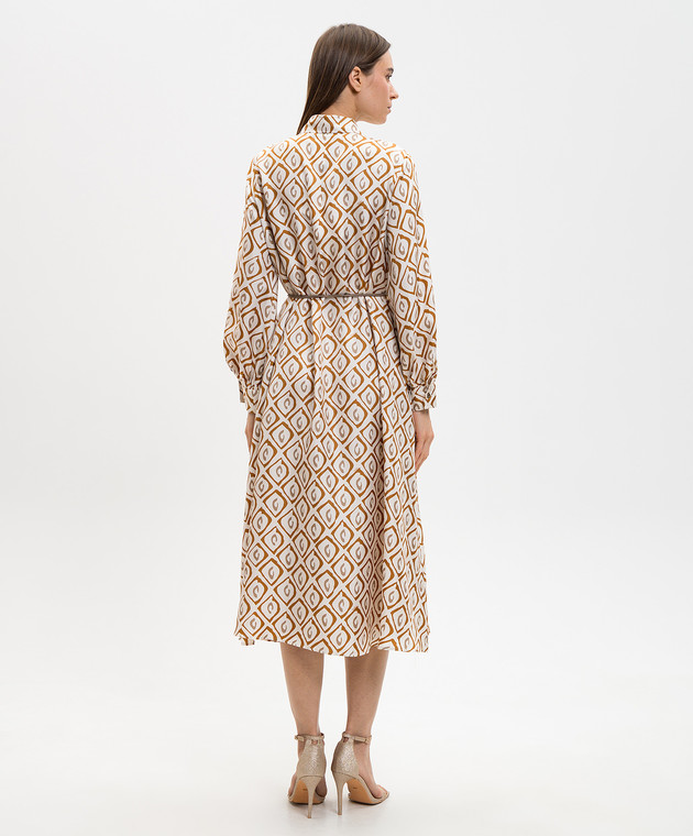 Max Mara Белое платье-рубашка из шелка в принт с поясом MXMGIARA изображение 4