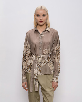 Brunello Cucinelli Блуза из шелка цвета хаки MQ967RH216