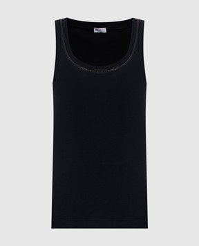 Brunello Cucinelli Чорний топ в рубчик з ланцюжком моніль MG902BW710