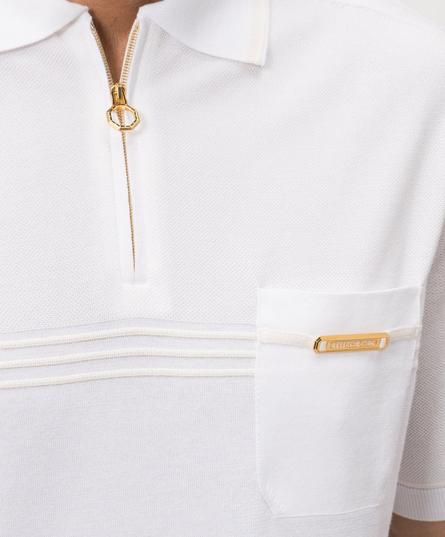 Stefano Ricci Белое поло с шелком K616459P31F26221 изображение 5