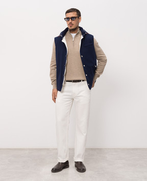Brunello Cucinelli Синий пуховый жилет из шерсти с капюшоном MM4701775