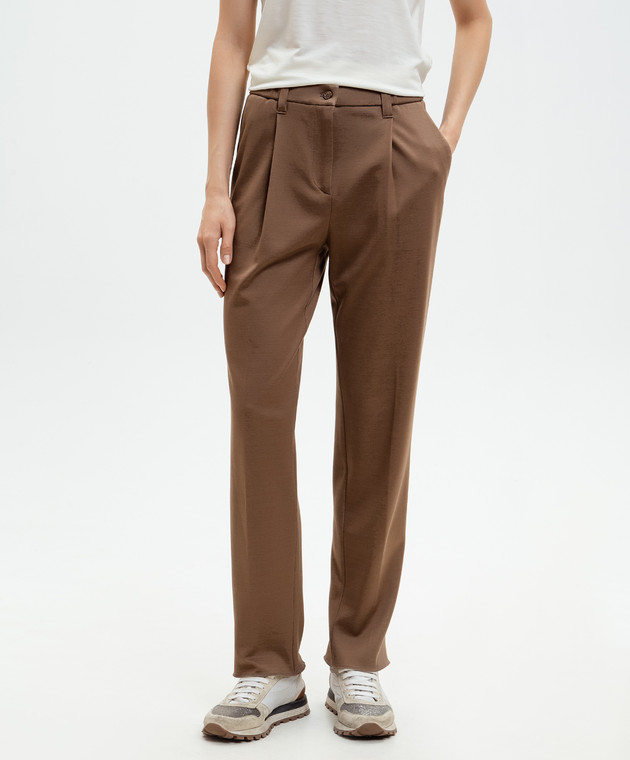 Marco Pescarolo Коричневые брюки Zeza с шелком ZEZAD53Y08 изображение 3