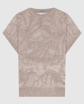 Brunello Cucinelli Бежевий топ з льону з паєтками MDT771010