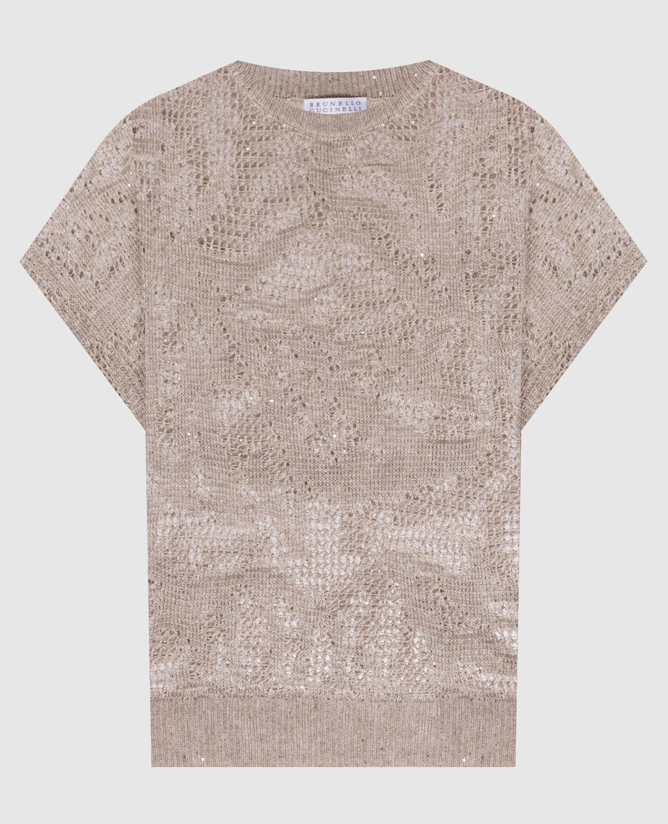 Бежевый топ из льна с пайетками