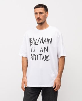 Balmain Белая футболка с контрастным принтом GH1EG225GF40