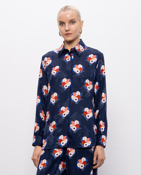 Fendi Синяя блузка из шелка в цветочный принт FS8357AW9H
