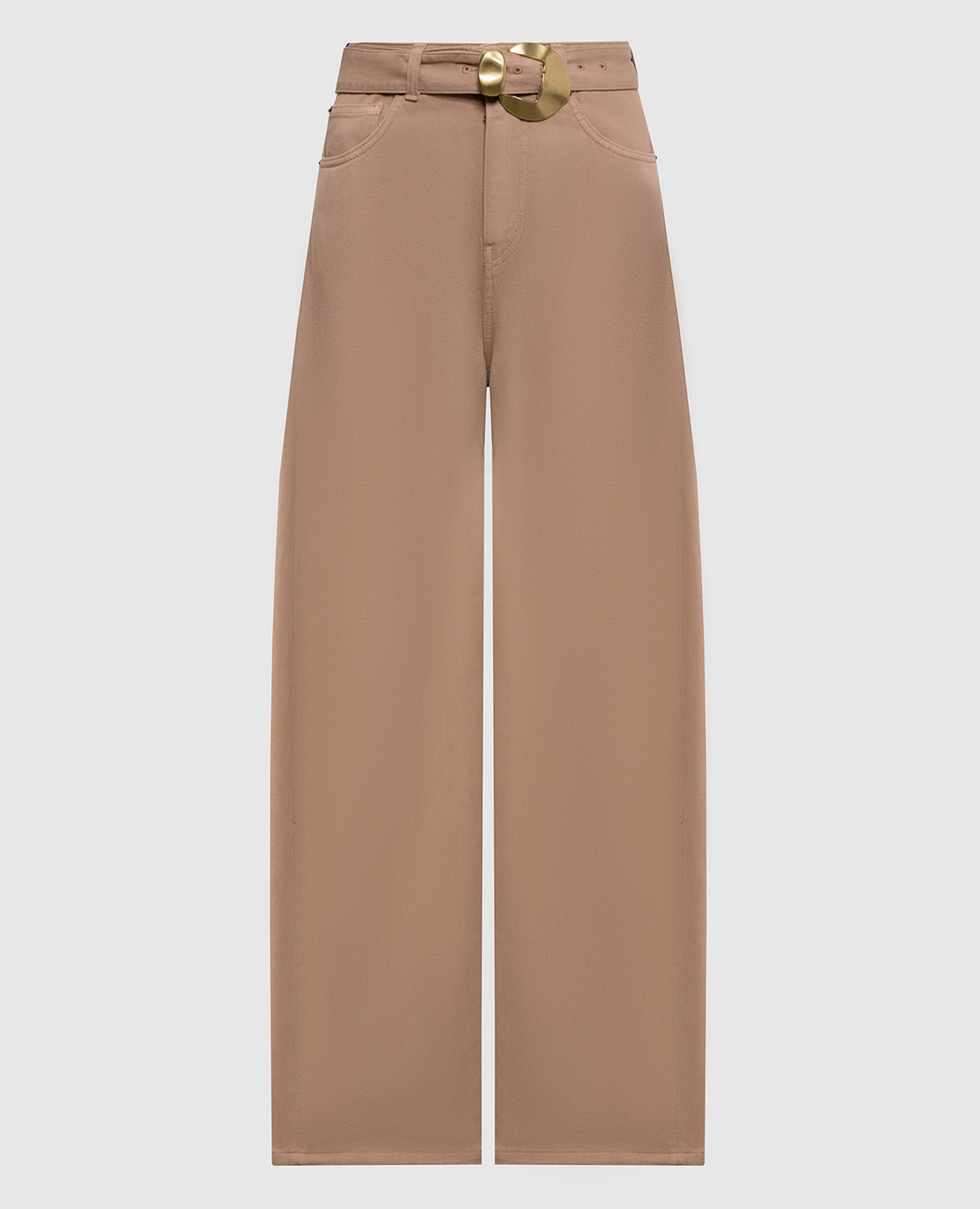 

Бежевые джинсы с поясом, Бежевый, Широкие джинсы