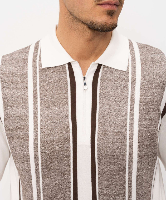 Bilancioni Белое поло с леном в полоску BE26M12PZF9 изображение 5