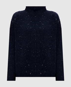 Brunello Cucinelli Синій светр з кашеміру та вовни з люрексом MBM753504P