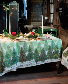 TESSITURA TOSCANA TELERIE Серая скатерть FAIRY TREES из льна NT210120080037