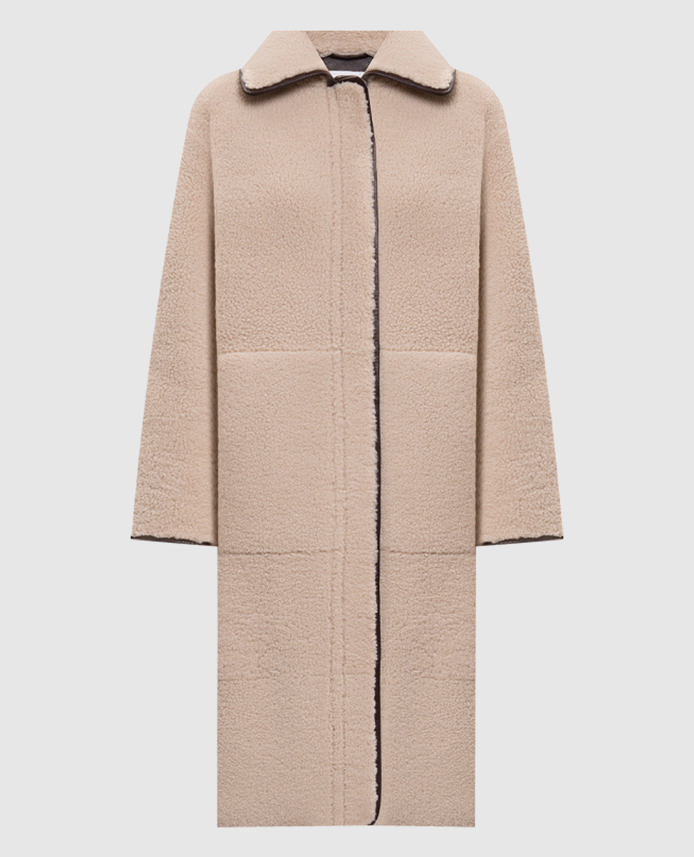 

Бежевая дубленка с контрастным окантованием, Бежевый, Дубленки