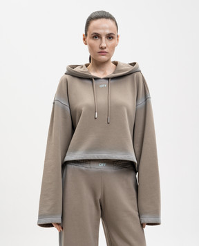 Off-White Коричневе укорочене худі Spray з принтом логотипа 2BB06GS26FLE003