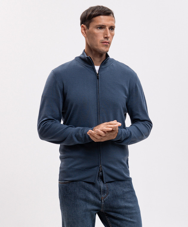 Canali Синій кардиган з вовни MK01149C0022 зображення 3