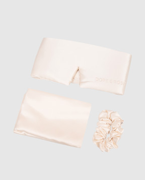 Dore & Rose Бежевый набор для сна из шелка с вышивкой логотипа SERENITYBUNDLE