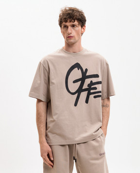 Off-White Бежевая футболка с принтом логотипа Spray 44MAA120S26J00T