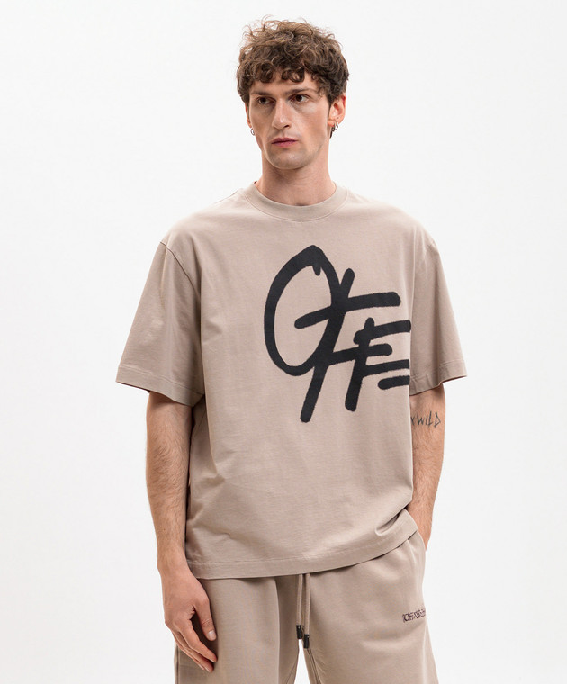Off-White Бежева футболка з принтом логотипа Spray 44MAA120S26J00T зображення 3