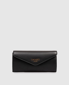 Twinset Черный кожаный клатч-кошелек с металлическим логотипом 261TH7014
