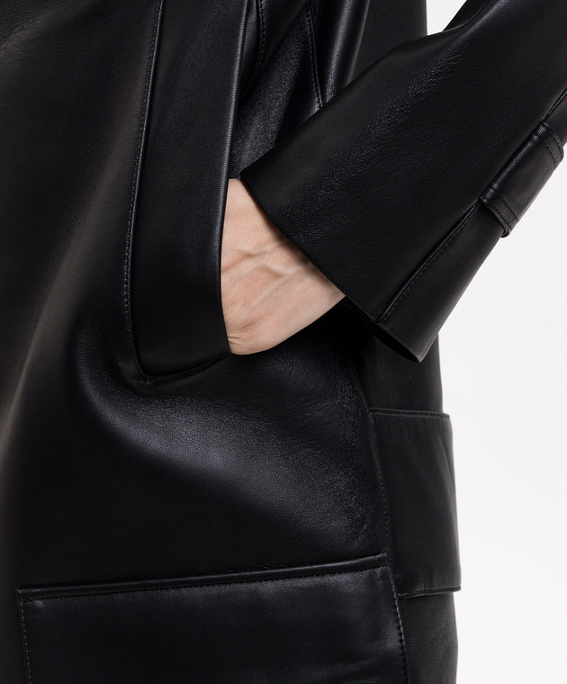 Victoria Beckham Чорна шкіряна двобортна куртка 1426LCT007639A зображення 5
