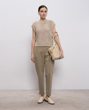 Peserico Бежевий ажурний жилет з льоном A99052F039106A