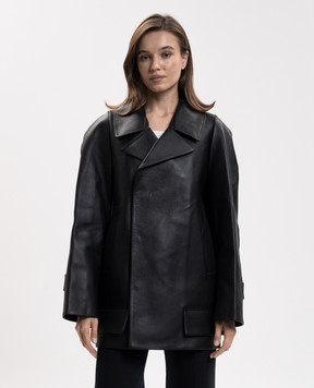 Victoria Beckham Чорна шкіряна двобортна куртка 1426LCT007639A