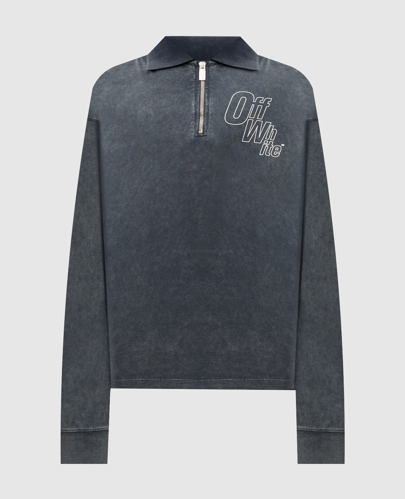 Синий лонгслив-поло с логотипом