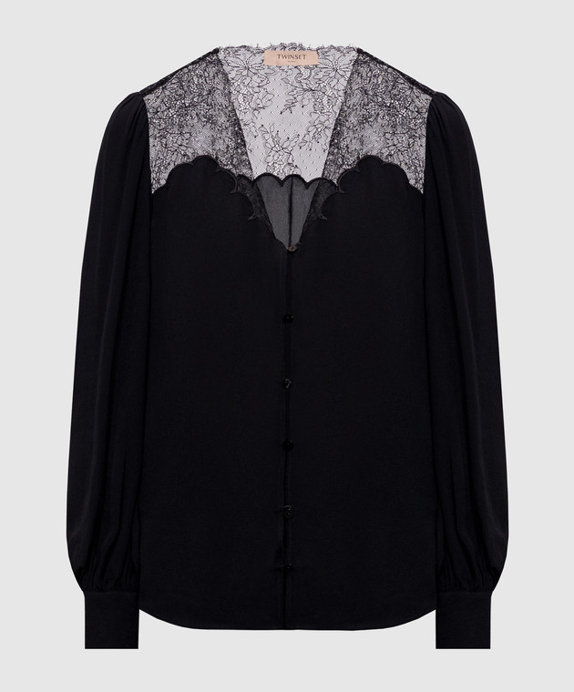 Twinset Черная блуза с кружевом 262TP2481
