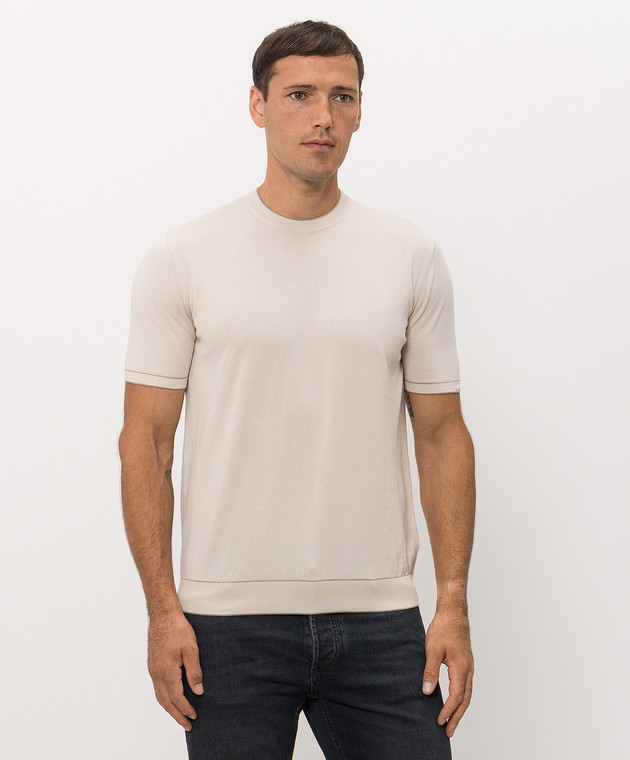 Bertolo Cashmere Футболка бежевого цвета из хлопка 902204002056 изображение 3