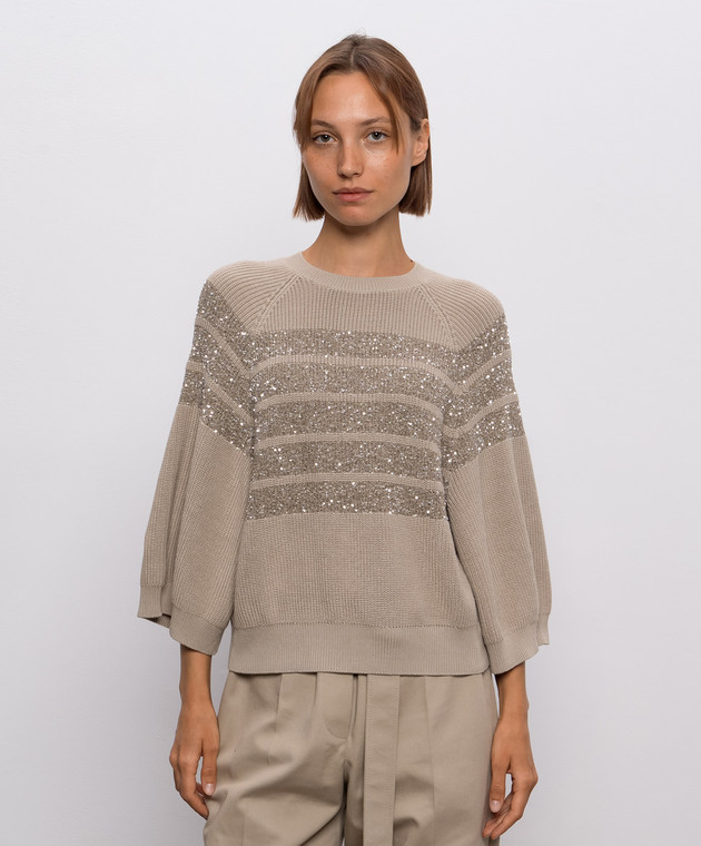 Brunello Cucinelli Коричневый джемпер с узором полоска M58734710P изображение 3