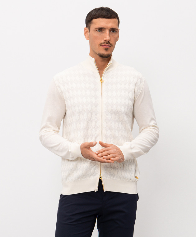 Stefano Ricci Кардиган кольору айворі із шовком у візерунок K414017R30F26268 зображення 3