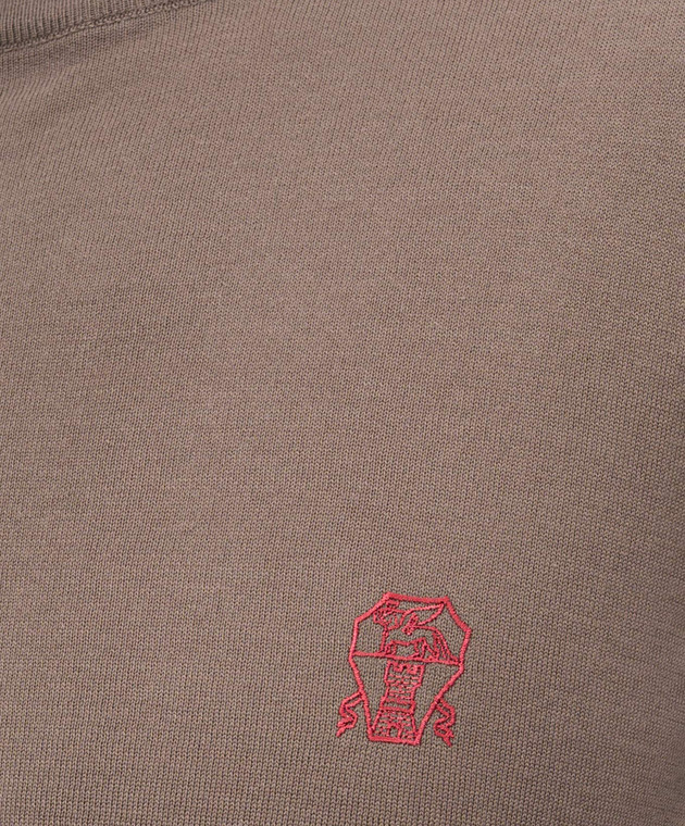 Brunello Cucinelli Коричнева футболка з вишивкою емблеми M29800104 зображення 5
