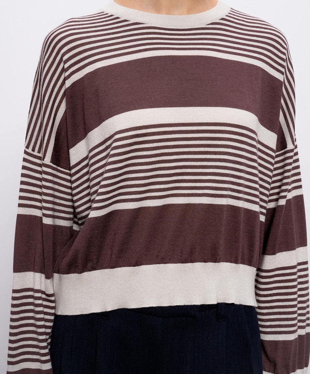 Brunello Cucinelli Бежевый джемпер с кашемиром и шелком в полоску M41855310P изображение 5