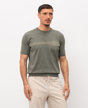 Stefano Ricci Футболка кольору хакі з шовком K818119G10F26285