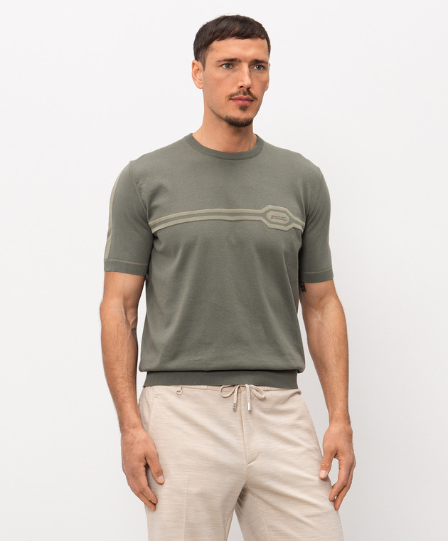 Stefano Ricci Футболка цвета хаки с шелком K818119G10F26285 изображение 3