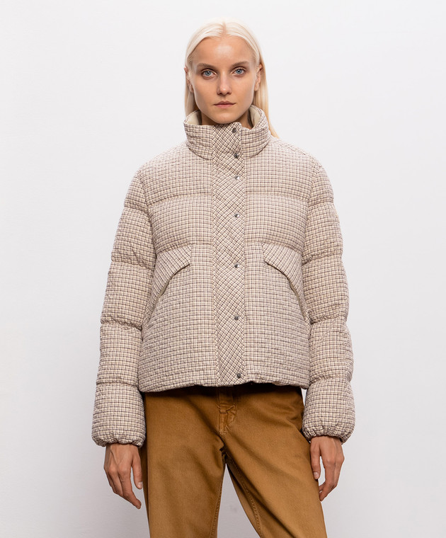 Moncler Бежевый пуховик Cloante в клеточку L20931A00203599RJ изображение 3