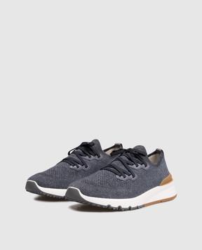 Brunello Cucinelli Синие меланжевые кроссовки с фактурным логотипом MZUKISO250