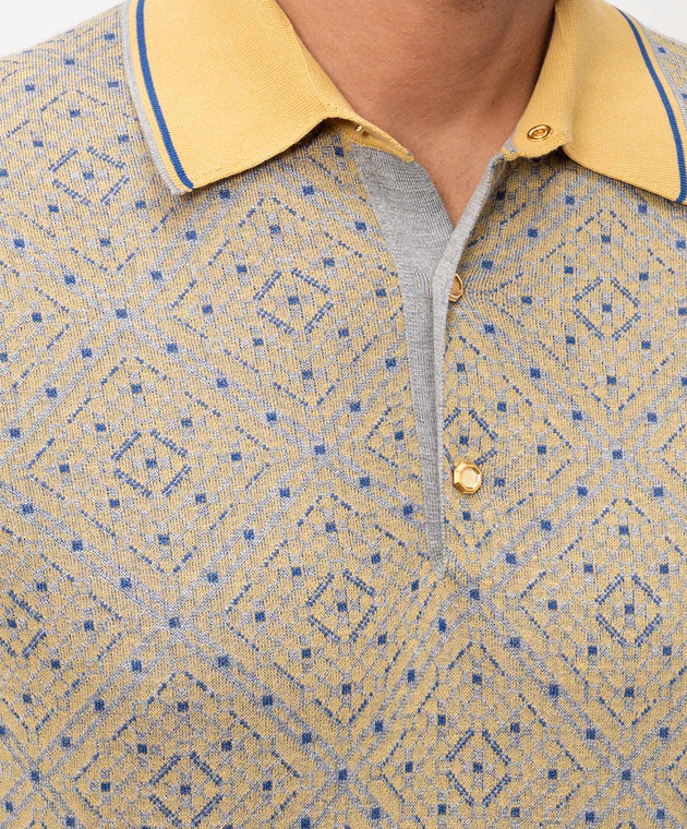 Stefano Ricci Желтое поло с шелком в узор K616461P13F26223 изображение 5