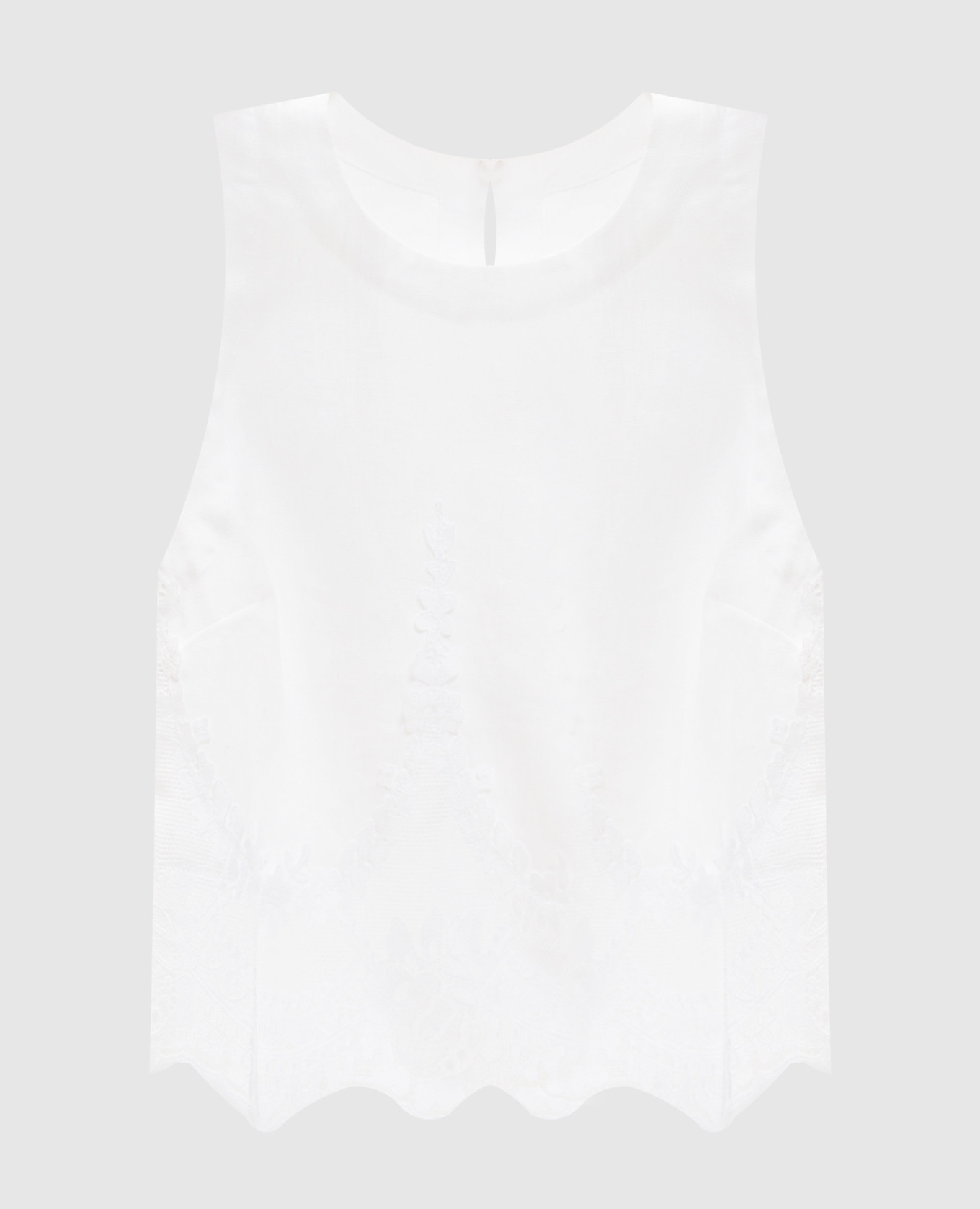 Белый топ из льна с кружевом