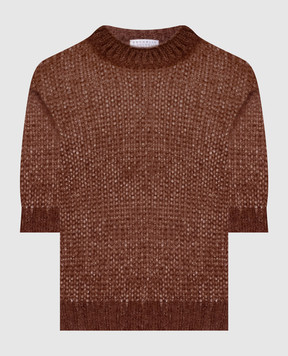 Brunello Cucinelli Коричневий светр з кашеміру та шовку з короткими рукавами MLC349310P