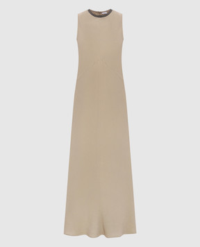 Brunello Cucinelli Бежева сукня з льоном з ланцюжком моніль MH126AFR61