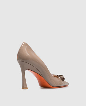 Santoni Бежевые кожаные лакированные туфли с бантом WDTV72492HI2NVHD