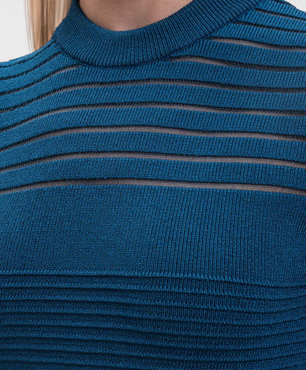 Balmain Синій топ з фактурним візерунком смужка HF1ALB50KK10 зображення 5