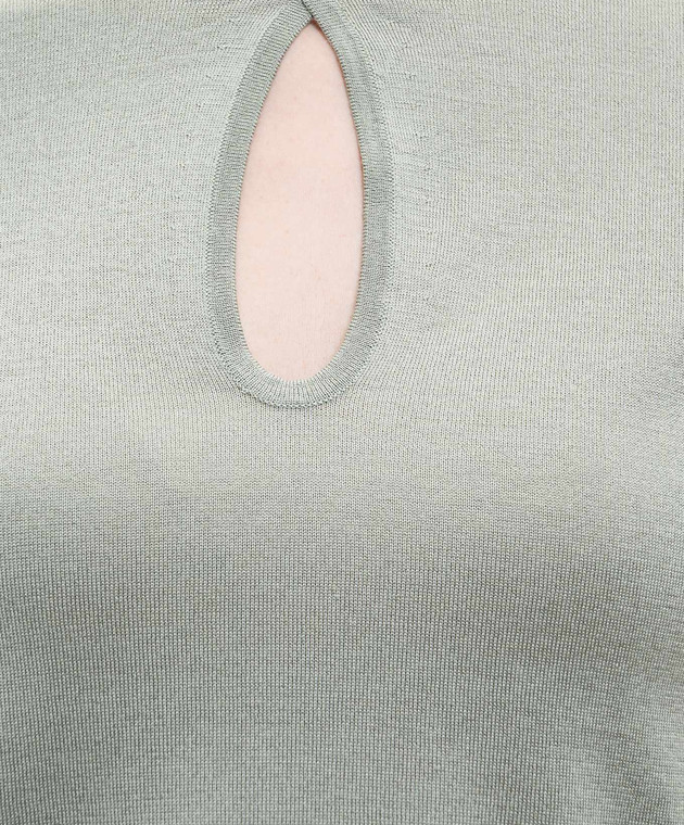 Max Mara Зеленая футболка VALIDO из шелка и кашемира MXPVALIDO изображение 5