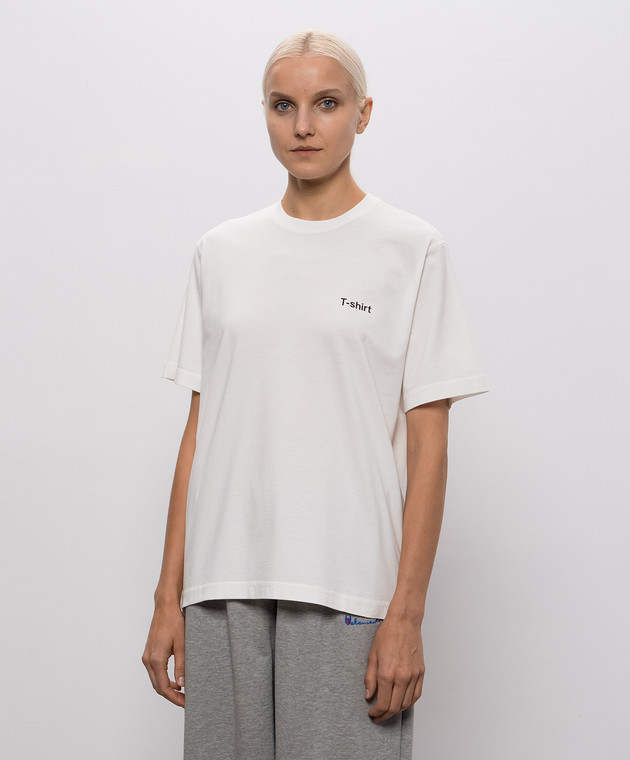 Vetements Футболка кольору айворі з контрастним принтом MH27TR220Ww зображення 3