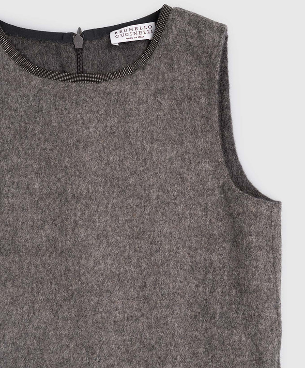 Brunello Cucinelli Дитяча сіра сукня з вовни з ланцюжком моніль BD565A407C зображення 3