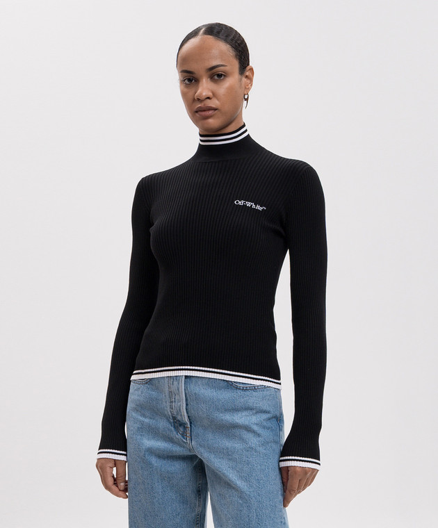 Off-White Чорний гольф з вишивкою логотипа 2FB00120T зображення 3